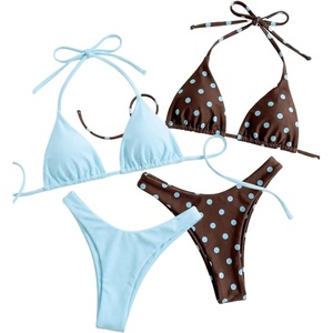 image:imageRoseSeek 2 Pack Leopard Print Bikini Sets Halter Triangle Top Brazilian Bottom Animal Print Swimwear BundleDots and Blue