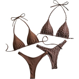 image:imageRoseSeek 2 Pack Leopard Print Bikini Sets Halter Triangle Top Brazilian Bottom Animal Print Swimwear BundleDots and Brown