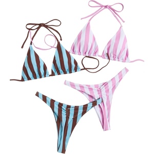 image:imageRoseSeek 2 Pack Leopard Print Bikini Sets Halter Triangle Top Brazilian Bottom Animal Print Swimwear BundlePink White and Blue