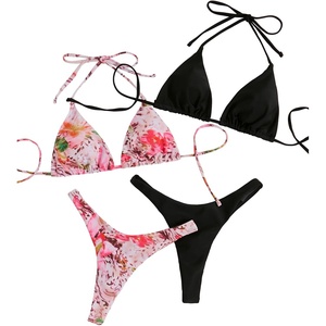 image:imageRoseSeek 2 Pack Leopard Print Bikini Sets Halter Triangle Top Brazilian Bottom Animal Print Swimwear BundlePink and Black