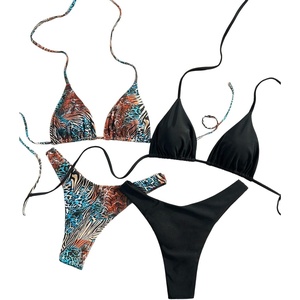image:imageRoseSeek 2 Pack Leopard Print Bikini Sets Halter Triangle Top Brazilian Bottom Animal Print Swimwear BundleSnake and Black