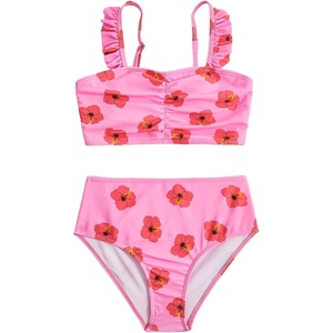 image:imageRoseSeek Girls 2 Piece Cherry Print Swimwear Ruffle Trim Ruched Bathing Suits Cute SwimsuitsFloral Pink