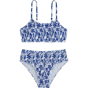 image:imageRoseSeek Girls 2 Piece Floral High Waisted Swimsuit Smocked Wireless Bathing Suit Boho Holiday Beachwear SetBlue