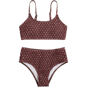 image:imageRoseSeek Girls 2 Piece Floral High Waisted Swimsuit Smocked Wireless Bathing Suit Boho Holiday Beachwear SetBrown
