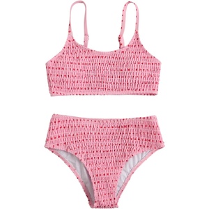 image:imageRoseSeek Girls 2 Piece Floral High Waisted Swimsuit Smocked Wireless Bathing Suit Boho Holiday Beachwear SetDots Pink