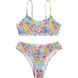 image:imageRoseSeek Girls 2 Piece Floral High Waisted Swimsuit Smocked Wireless Bathing Suit Boho Holiday Beachwear SetFloral Multicolor