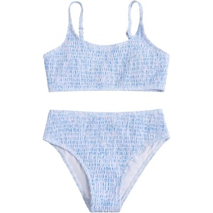 image:imageRoseSeek Girls 2 Piece Floral High Waisted Swimsuit Smocked Wireless Bathing Suit Boho Holiday Beachwear SetLight Blue