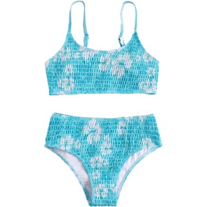image:imageRoseSeek Girls 2 Piece Floral High Waisted Swimsuit Smocked Wireless Bathing Suit Boho Holiday Beachwear SetMint Blue