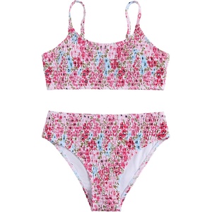 image:imageRoseSeek Girls 2 Piece Floral High Waisted Swimsuit Smocked Wireless Bathing Suit Boho Holiday Beachwear SetMulticolor Pink