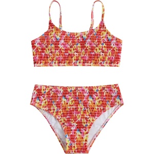 image:imageRoseSeek Girls 2 Piece Floral High Waisted Swimsuit Smocked Wireless Bathing Suit Boho Holiday Beachwear SetMulticolor Red