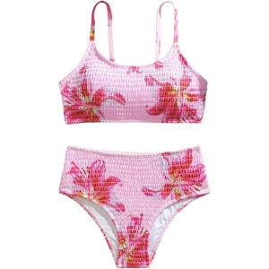 image:imageRoseSeek Girls 2 Piece Floral High Waisted Swimsuit Smocked Wireless Bathing Suit Boho Holiday Beachwear SetPink