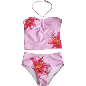 image:imageRoseSeek Girls 2 Piece Floral Tankini Sets Summer Swimsuits Halter Neck Sleeveless Tops and Panties BeachwearPink
