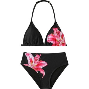 image:imageRoseSeek Girls 2 Piece Graphic Starfish Bathing Suit Halter Triangle Swimsuit Cute Beachwear Bikini SetsBlack and Pink