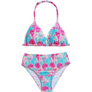 image:imageRoseSeek Girls 2 Piece Graphic Starfish Bathing Suit Halter Triangle Swimsuit Cute Beachwear Bikini SetsBlue and Hot Pink