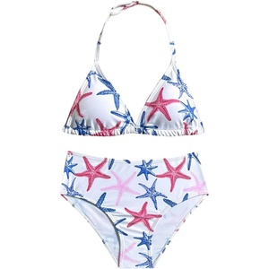 image:imageRoseSeek Girls 2 Piece Graphic Starfish Bathing Suit Halter Triangle Swimsuit Cute Beachwear Bikini SetsBlue and Red