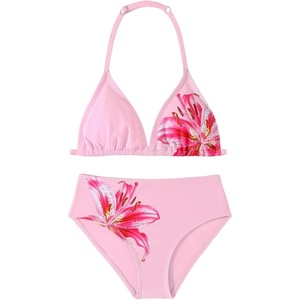 image:imageRoseSeek Girls 2 Piece Graphic Starfish Bathing Suit Halter Triangle Swimsuit Cute Beachwear Bikini SetsFloral Pink