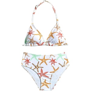 image:imageRoseSeek Girls 2 Piece Graphic Starfish Bathing Suit Halter Triangle Swimsuit Cute Beachwear Bikini SetsGreen and Yellow