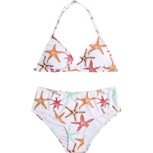 image:imageRoseSeek Girls 2 Piece Graphic Starfish Bathing Suit Halter Triangle Swimsuit Cute Beachwear Bikini SetsStarfish Multicolor