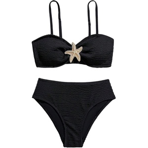 image:imageRoseSeek Girls 2 Piece Padded Bathing Suit Wireless Starfish Swimsuit Spaghetti Strap Vacation Beachwear SetBlack