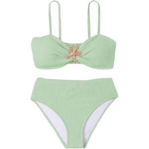 image:imageRoseSeek Girls 2 Piece Padded Bathing Suit Wireless Starfish Swimsuit Spaghetti Strap Vacation Beachwear SetGreen