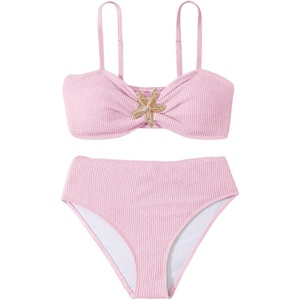 image:imageRoseSeek Girls 2 Piece Padded Bathing Suit Wireless Starfish Swimsuit Spaghetti Strap Vacation Beachwear SetLight Pink Print