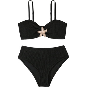 image:imageRoseSeek Girls 2 Piece Padded Bathing Suit Wireless Starfish Swimsuit Spaghetti Strap Vacation Beachwear SetSolid Black