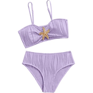 image:imageRoseSeek Girls 2 Piece Starfish Swimsuit Padded Bathing Suit Textured Spaghetti Strap Bikini SwimsuitMauve Purple