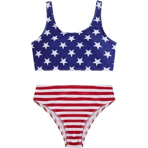 image:imageRoseSeek Girls 2 Piece Striped Bowknot Swimsuit Set Wireless Cute Bathing Suit Summer Beachwear Bikini SetsBlue and Red