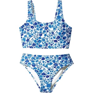 image:imageRoseSeek Girls 2 Piece Striped Bowknot Swimsuit Set Wireless Cute Bathing Suit Summer Beachwear Bikini SetsBow Blue and White