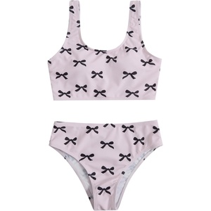 image:imageRoseSeek Girls 2 Piece Striped Bowknot Swimsuit Set Wireless Cute Bathing Suit Summer Beachwear Bikini SetsBow Pink