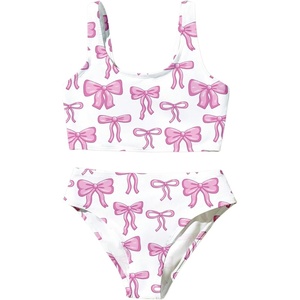 image:imageRoseSeek Girls 2 Piece Striped Bowknot Swimsuit Set Wireless Cute Bathing Suit Summer Beachwear Bikini SetsBow Pink and White