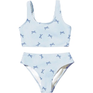 image:imageRoseSeek Girls 2 Piece Striped Bowknot Swimsuit Set Wireless Cute Bathing Suit Summer Beachwear Bikini SetsBowknot Blue White