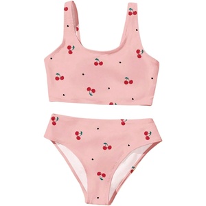 image:imageRoseSeek Girls 2 Piece Striped Bowknot Swimsuit Set Wireless Cute Bathing Suit Summer Beachwear Bikini SetsCherry Light Pink
