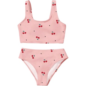 image:imageRoseSeek Girls 2 Piece Striped Bowknot Swimsuit Set Wireless Cute Bathing Suit Summer Beachwear Bikini SetsCherry Red Pink