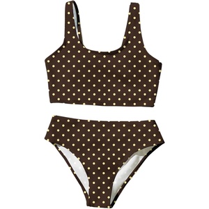 image:imageRoseSeek Girls 2 Piece Striped Bowknot Swimsuit Set Wireless Cute Bathing Suit Summer Beachwear Bikini SetsDots Yellow Brown