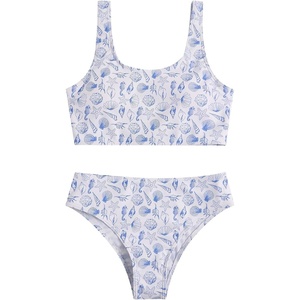 image:imageRoseSeek Girls 2 Piece Striped Bowknot Swimsuit Set Wireless Cute Bathing Suit Summer Beachwear Bikini SetsFloral Blue
