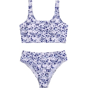 image:imageRoseSeek Girls 2 Piece Striped Bowknot Swimsuit Set Wireless Cute Bathing Suit Summer Beachwear Bikini SetsFloral Blue and White