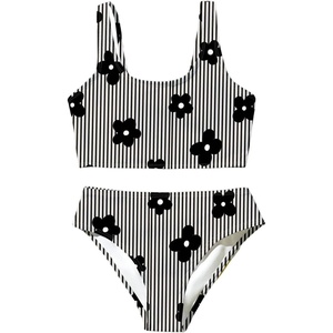 image:imageRoseSeek Girls 2 Piece Striped Bowknot Swimsuit Set Wireless Cute Bathing Suit Summer Beachwear Bikini SetsMulticolor Black