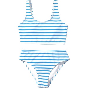 image:imageRoseSeek Girls 2 Piece Striped Bowknot Swimsuit Set Wireless Cute Bathing Suit Summer Beachwear Bikini SetsStriped Blue and White