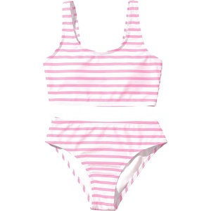 image:imageRoseSeek Girls 2 Piece Striped Bowknot Swimsuit Set Wireless Cute Bathing Suit Summer Beachwear Bikini SetsStriped Pink and White