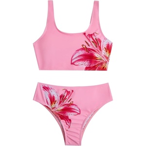 image:imageRoseSeek Girls 2 Piece Striped Bowknot Swimsuit Set Wireless Cute Bathing Suit Summer Beachwear Bikini SetsWatermelon Pink