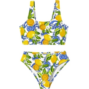 image:imageRoseSeek Girls 2 Piece Striped Bowknot Swimsuit Set Wireless Cute Bathing Suit Summer Beachwear Bikini SetsYellow and Blue