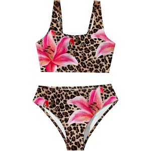 image:imageRoseSeek Girls 2 Piece Swimsuit Bikini Set Floral Cheetah High Cut Bikini Bottoms for Teens Beach SwimwearBrown