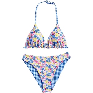 image:imageRoseSeek Girls 2 Piece Swimsuits Floral Gingham Halter Triangle Wireless Bikini Bathing SuitBlue
