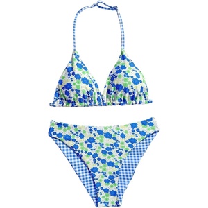 image:imageRoseSeek Girls 2 Piece Swimsuits Floral Gingham Halter Triangle Wireless Bikini Bathing SuitGreen
