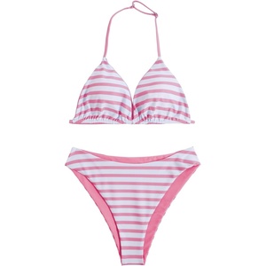 image:imageRoseSeek Girls 2 Piece Swimsuits Floral Gingham Halter Triangle Wireless Bikini Bathing SuitLight Pink