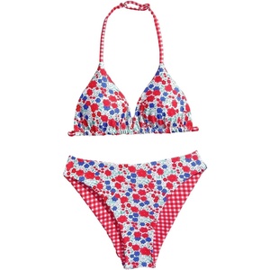 image:imageRoseSeek Girls 2 Piece Swimsuits Floral Gingham Halter Triangle Wireless Bikini Bathing SuitRed