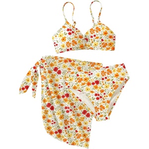 image:imageRoseSeek Girls 3 Piece Bikini Set with Beach Skirt Floral Leopard ORing Padded Swimsuit for Teen GirlsMix Yellow
