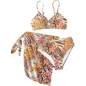 image:imageRoseSeek Girls 3 Piece Bikini Set with Beach Skirt Floral Leopard ORing Padded Swimsuit for Teen GirlsStriped Floral