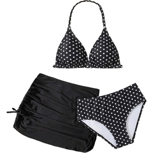 image:imageRoseSeek Girls 3 Piece Cute Bowknot Bathing Suit Halter Triangle High Waisted Swimsuit with Beach Cover Up SkirtDots Black